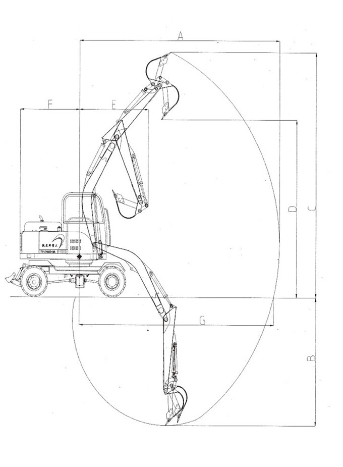 ga黄金甲体育DLS865-9A 5.8吨轮式液压挖掘机工作范围